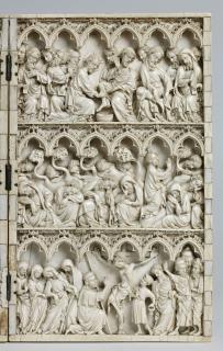 Diptych, 3 registers, 6 arches across, with bands of rosettes (frise d'arcatures; décor de roses); known as the Dormeuil Diptych