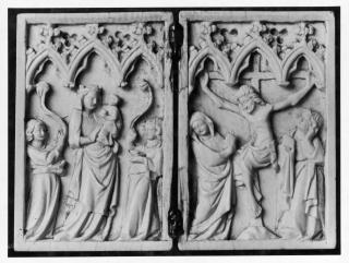 Diptych, 1 register, 3 arches across (frise d'arcatures; plaquettes) (Front, open)