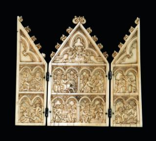 Gabled triptych, 3 registers, with arches (frise d'arcatures) (Front)