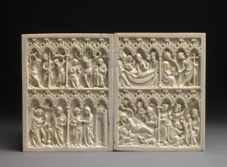 Diptych, 2 registers, 6 arches across (frise d'arcatures; colonnettes) (Front)