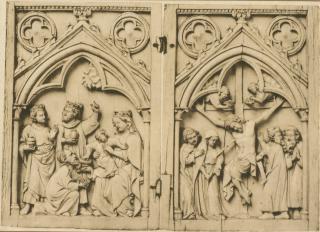 Diptych, 1 register, 1 arch across (plaquettes; colonnettes) (Front)