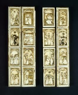 Panels (4) (fragments of a polyptych), 1 register, 1 arch across (tabernacle) (Front)