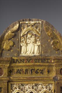 Wing, left (fragment of a diptych), 1 register, 3 arches across (plaquette; frise d'arcatures) and panel, 1 register, 1 arch across: pieces reused to form a pax (baiser de paix) (Front, detail)