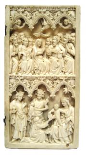 Wing, right (fragment of a diptych), 2 registers, 3 arches across, bands of rosettes (frise d'arcatures; décor de roses) (Front)