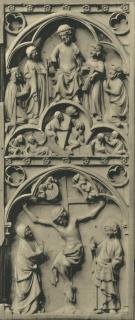 Diptych, 2 registers, 1 arch across, bands of rosettes (décor de roses; colonnettes) (Wing, right)