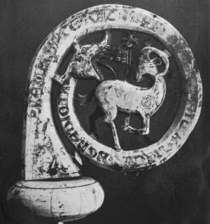 Head of painted crozier (crosse) (Side)