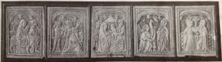 5 panels (fragments of a box or tabernacle), 1 register, 1 arch across (plaquettes) (Front)