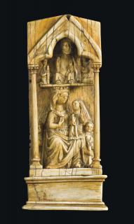 Gabled panel (fragment of a polyptych; centre panel), 2 registers, 1 arch across (colonnettes) (Front)