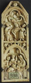 Gabled panel (part of a triptych or polyptych), 2 registers, 1 arch across (Front)