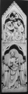 Gabled centre panel (fragment of a triptych), 2 registers, 1 arch across (colonnettes) (Front)