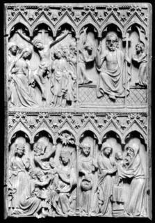 Wing, right (fragment of a diptych), 2 registers, 6 arches across (frise d'arcatures; colonnettes) (Front)