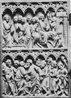 Diptych, 2 registers, 6 arches across (frise d'arcatures); known as the Ulpha Diptych (Wing, left)