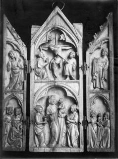 Gabled triptych, 2 registers, 1 arch across (tabernacle) (Front)