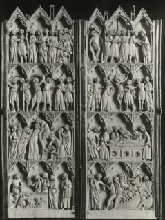 Gabled diptych, 4 registers, 3 arches across (frise d'arcatures; colonnettes) (Front)