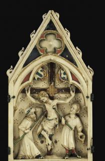 Gabled triptych, 2 registers, 1 arch across (Front, detail)