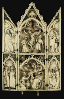 Gabled triptych, 2 registers, 1 arch across (Front)