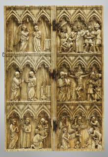 Diptych, 3 registers, 3 arches across (frise d'arcatures) (Front, open)