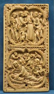 Wing, left (fragment of a diptych), 2 registers, with quatrefoils (quatre-feuilles) (Front)