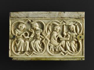 End panel (fragment of a casket) with quatrefoils (coffret; quatre-feuilles) (Front)