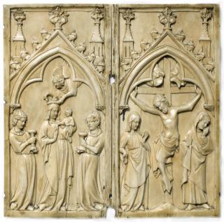 Panel (probably writing tablet), 1 register, 1 arch across (plaquette; tablette à écrire); converted into a diptych (Front)