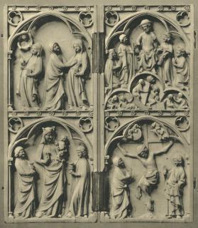 Diptych, 2 registers, 1 arch across, bands of rosettes (décor de roses; colonnettes) (Front)