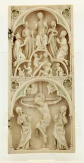 Wing, right (part of a diptych), 2 registers, 1 arch across, bands of rosettes (décor de roses; colonnettes) (Front)