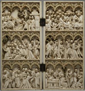 Diptych, 3 registers, 4 arches across (frise d'arcatures); known as the Vich Diptych (Diptyque de Vich) (Front)