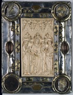 Wing, left (fragment of a diptych), 1 register, 3 arches across (plaquette, frise d'arcatures); used as part of the reliquary binding of a book known as the 'Évangéliaire pourpre' (Purple Evangeliary) (Front)