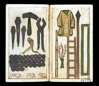 Devotional booklet, with covers, 1 register, 2 arches across and 6 painted panels (frise d'arcatures; plaquette) (Folios 6v-7r)