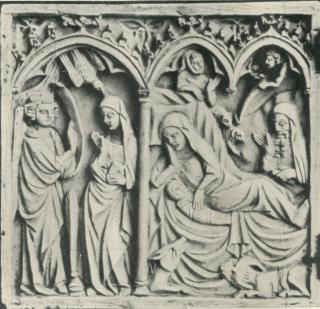 Diptych, 1 register, 3 arches across (frise d'arcatures, colonnettes) (Wing, left)