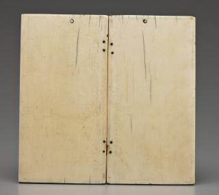 Diptych, 2 registers, 3 arches across, bands of rosettes (frise d'arcatures; décor de roses) (Back)