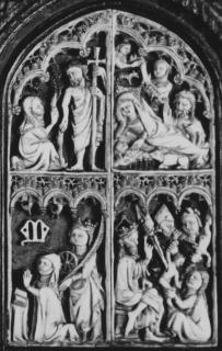 Rounded-top openwork triptych made into a diptych, 2 registers, 6 arches across (frise d'arcatures; ajouré) (Wing, right)