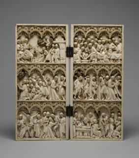 Diptych, 3 registers, 4 arches across (frise d'arcatures); known as the Vich Diptych (Diptyque de Vich) (Front)