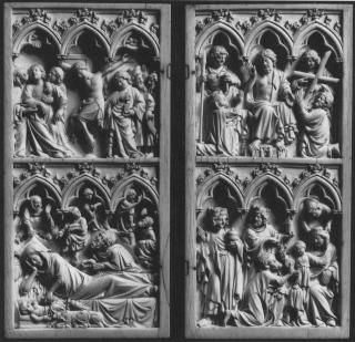 Diptych, 2 registers, 3 arches across (frise d'arcatures); also known as the Schoolmeesters Diptych (Front)