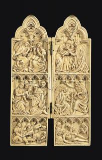 Gabled diptych, 3 registers, 4 arches across (frise d'arcatures) (Front)