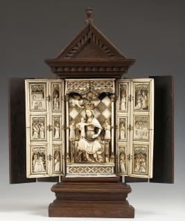 Polyptych, 3 registers (wings), openwork panels, ogee arches (tabernacle; ajouré; colonnettes) (Front)