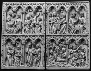 Diptych, 2 registers, 4 arches across (frise d'arcatures, colonnettes) (Front)