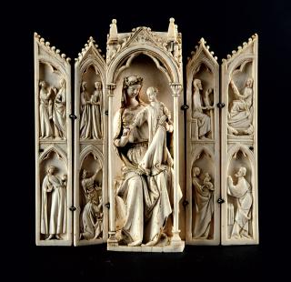 Gabled polyptych (tabernacle; colonnettes; frise d'arcatures) (Front)