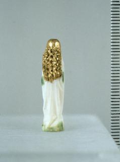 Statuette; enclosed in a rosary pendant. (Back)