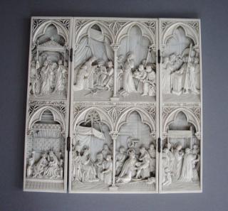 Triptych, 2 registers, with arches (frise d'arcatures; colonnettes) (Front)