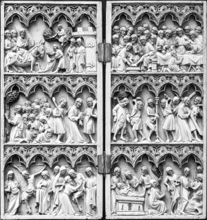 Diptych, 3 registers, 4 arches across (frise d'arcatures); known as the Vich Diptych (Diptyque de Vich) (Front)