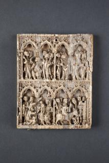 Wing, right (fragment of a diptych), 2 registers, 4 arches across (frise d'arcatures; colonnettes) (Front)