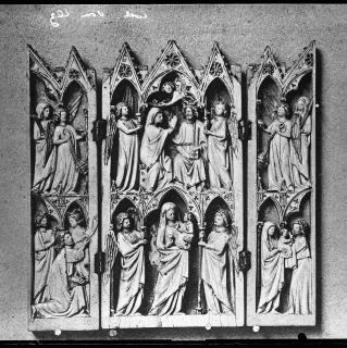 Gabled triptych, with arches, 2 registers (frise d'arcatures; colonnettes) (Front)