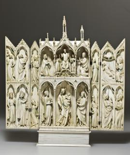 Gabled polyptych, 2 registers (tabernacle; frise d'arcatures; colonnettes) (Front)