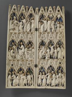 Diptych with gables, 3 registers, 3 arches across (frise d'arcatures); known as 'Soissons Diptych' (Front)