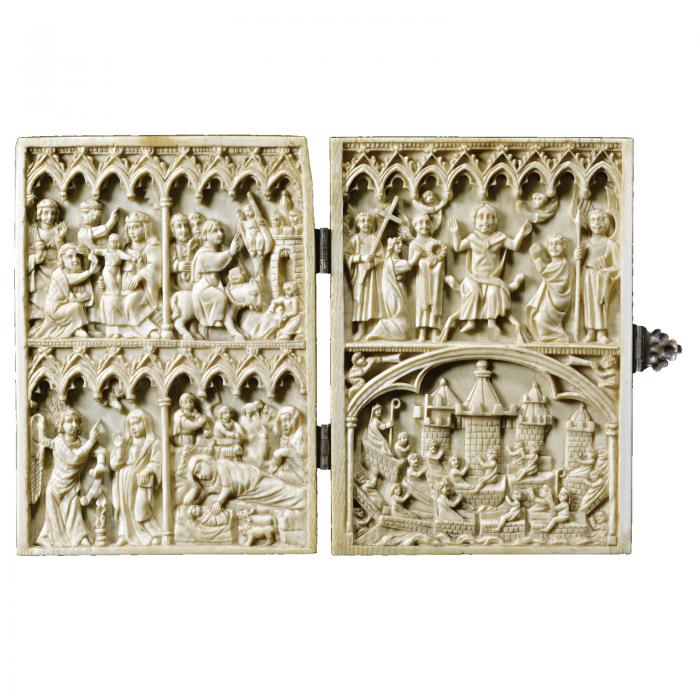 Diptych, 2 registers, 8 arches across and 1 arch across (frise d'arcatures; colonnettes) (Front)