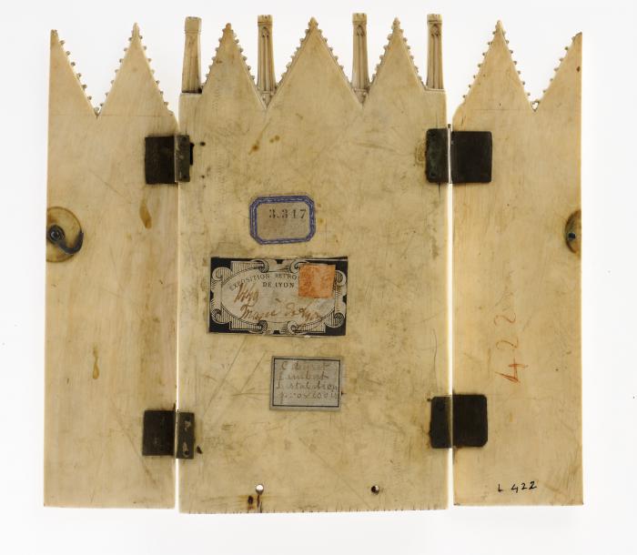 Gabled triptych, 2 registers, with painted wings (tabernacle; colonnettes) (Back)