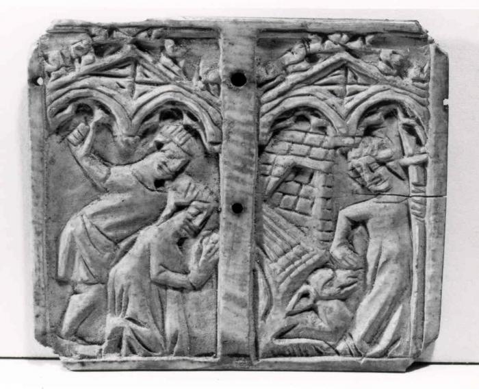 Panel (part of a casket; end), 1 register, 4 arches across (coffret; frise d'arcatures) (Front)