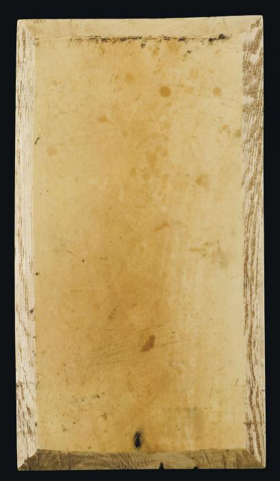 Wing, left (fragment of a diptych) 2 registers, 4 arches across, bands of rosettes (frise d'arcatures; décor de roses; colonnettes) (Back)