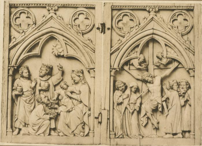 Diptych, 1 register, 1 arch across (plaquettes; colonnettes) (Front)